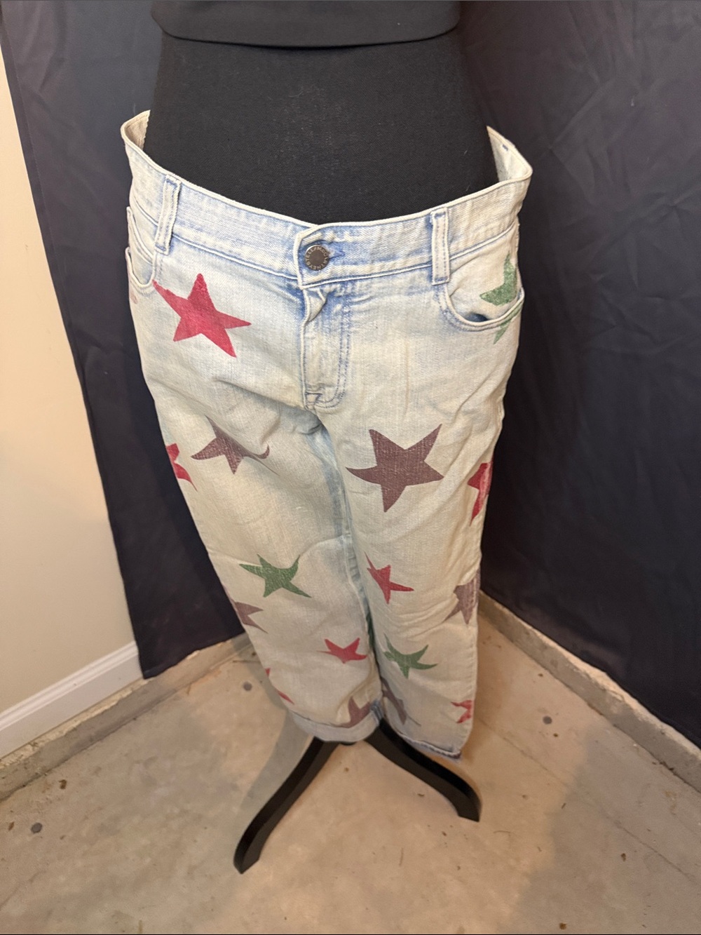 Stella McCartney Women’s Light Wash Star Print Jeans - Red & Green Stars
